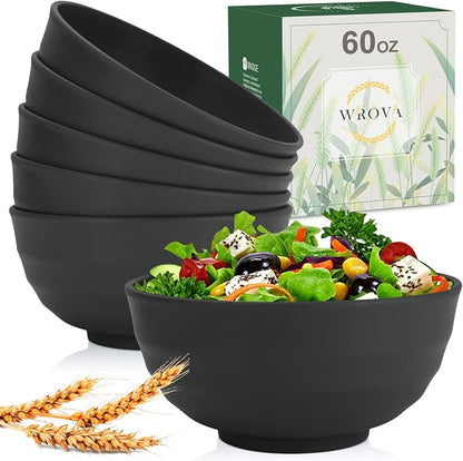 Wrova Wheat Straw Bowls Set 60 OZ Unbreakable Large Cereal Bowls Set of 6 by WROVA