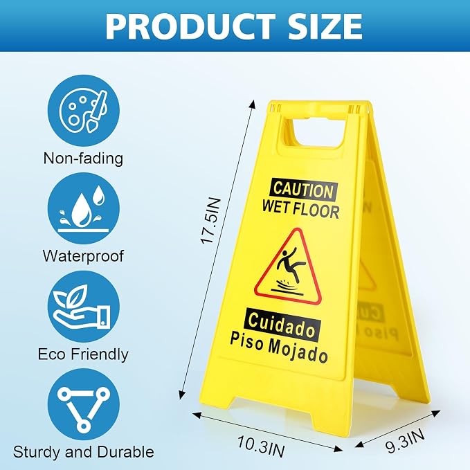 1-Pack Caution Wet Floor Sign, 17.5" Height, Bright Yellow Double-Sided Folding - Image 6