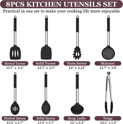 TeamFar Kitchen Utensils Set of 8, Silicone Utensils Kitchen Tools Set - Image 2