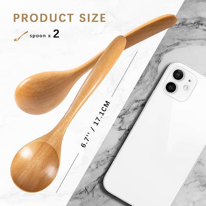 2 PCS Wooden Spoons for Honey, 6.7 inch Small Wooden Spoons - Image 2