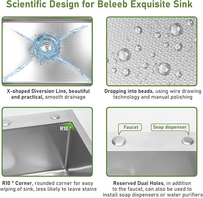 Drop In Kitchen Sink 33x22", 9" Basin Depth, 18 Gauge Stainless Steel Sink, 3D Embossed Surface Finish Top Mount with Accessories