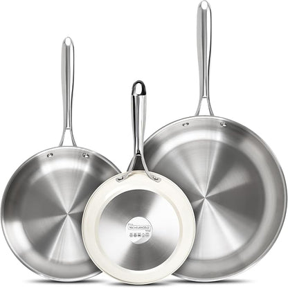 MICHELANGELO Stainless Steel Frying Pan Set, Triply Base Cooking Pans by Michelangelo