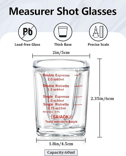 Shot Glasses Measuring Cup Set 2PACK Espresso Shot Glasses Liquid Heavy Glass - Image 2
