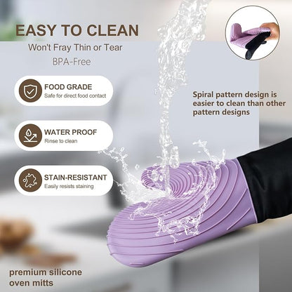 Silicone Oven Mitts-13.6 in Extended Oven Mitts Heat Resistant 500F, Oven Gloves - Image 7