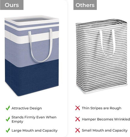 HomeHacks 2-Pack Large Laundry Basket, Waterproof, Freestanding Laundry Hamper, Collapsible Tall Clothes Hamper with Extended Handles for Clothes Toys in the Dorm and Family (Blue, 88L)