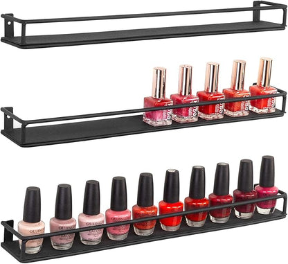 MyGift Set of 3 Wall-Mounted Black Metal Nail Polish and Essential Oils Display by MyGiftHome