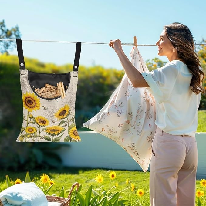 2 Pcs Sunflowers Print Clothespin Bag, Laundry Hanging Bag Fits Clothes Lines - Image 2