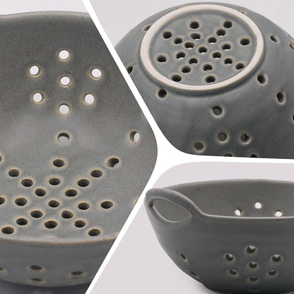 Matte Glaze Ceramic Berry Colander Bowl - Image 2