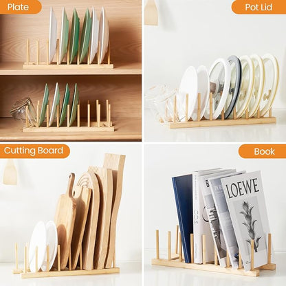 Bamboo Dish Drying Rack-2 PCS Pot Lid Plate Rack Organizer Holder - Image 6