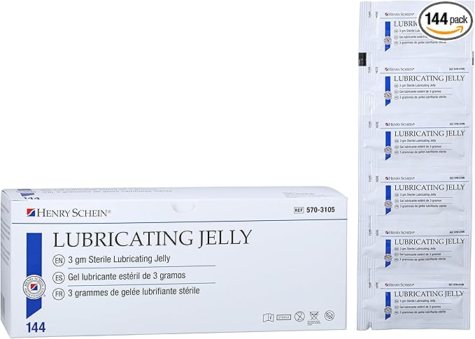 Henry Schein Sterile Lubricating Jelly – 3g Single-Use Packets, Ideal for Medical and Clinical Applications, Convenient Box of 144 Individually Sealed Packets for Hygiene and Precision