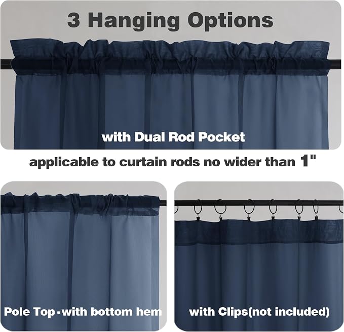 Chyhomenyc Sheer Curtains 63 Inch Length Set of 2, Rod Pocket Voile Drapes - Image 2