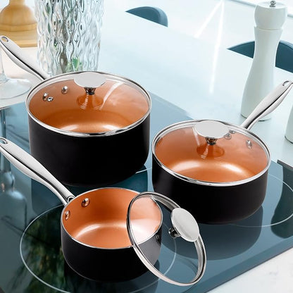 MICHELANGELO Sauce Pan Set, Ultra Nonstick Saucepan Set of 3, Ceramic Saucepans - Image 7