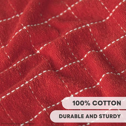 Artoid Mode Checkered Designed Cotton Beige Red Terry Kitchen Dish Cloths - Image 3
