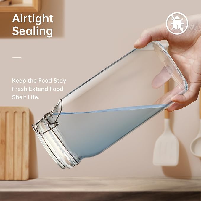 Square Glass Jars with Airtight Lid Set of 3, 50 floz Wide Mouth Mason Jars - Image 5