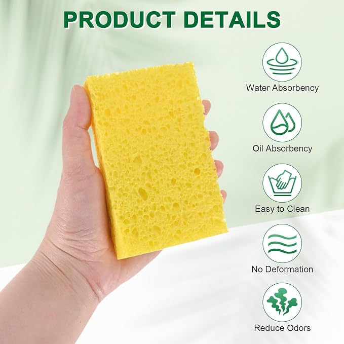 6-Pack Kitchen Sponges, Condense Eco Cellulose Non-Scratch Scrub Heavy Sponge - Image 2