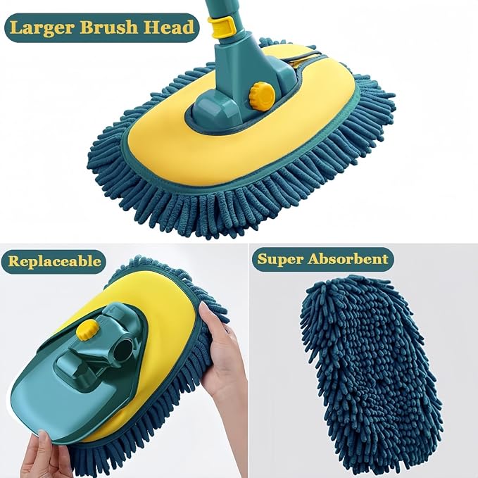 Car Wash Brush with Long Handle, Car Wash Mop Mitt with 2 Replacement Head - Image 3