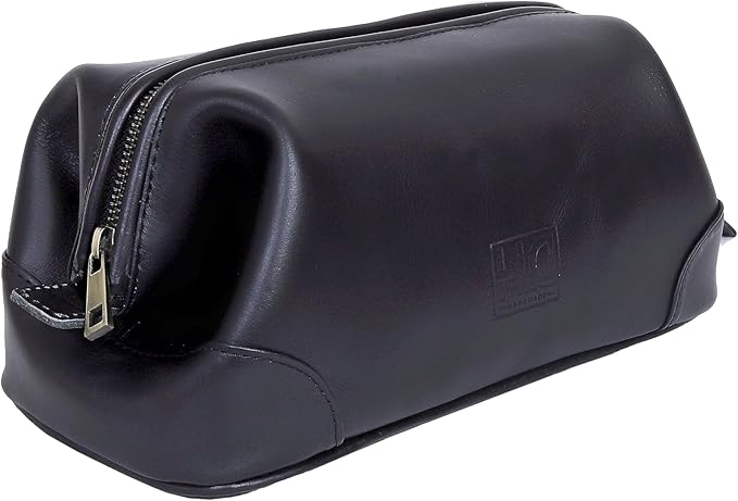 HLC Leather Toiletry Bag for Men Best Gift Premium Genuine Leather Dopp Kit Shaving Kit Organizer Travel Kit Pouch Bag for Men Large Size Black