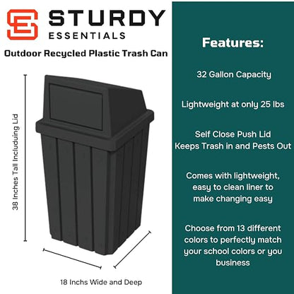 32 Gallon Square Slatted 100% Recycled Plastic Heavy-Duty Commercial Outdoor or - Image 2