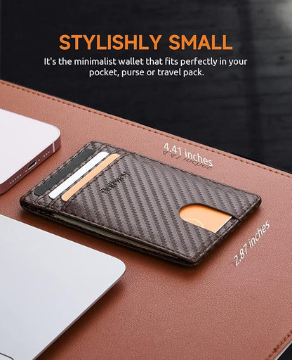Buffway Mens Slim Wallet, Minimalist Thin Front Pocket Leather Credit Card Holder with RFID Blocking for Work Travel