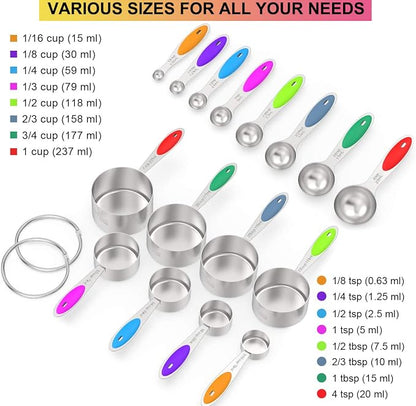 Measuring Cups & Spoons Set of 16, Wildone Premium Stainless Steel Measuring - Image 2