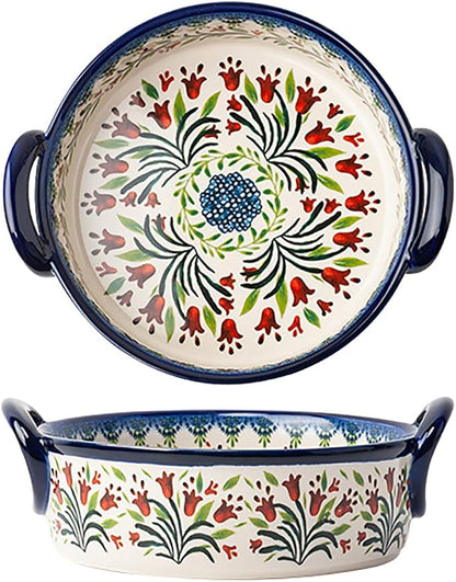 Vintage Style Tulip Flower Pattern Ceramic Bakeware Casserole Dish Baking Pan by Bicuzat