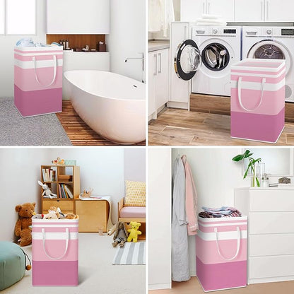 HomeHacks 2 Pack Large Laundry Baskets, Waterproof, Freestanding Laundry Hampers, Collapsible Clothes Hamper with Reinforced Handles in Laundry, College Dorm, Bathroom, Bedroom (Pink, 88Lx2)