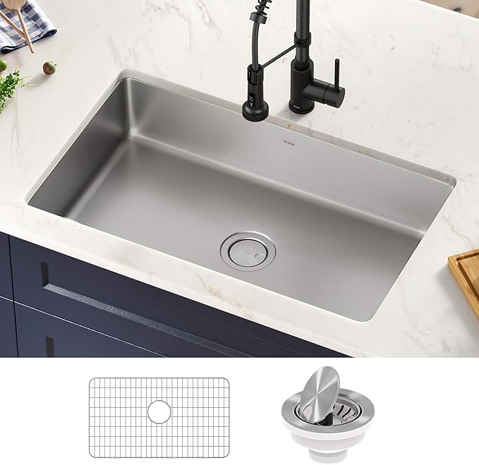 KRAUS Dex 32-inch Undermount 16 Gauge Stainless Steel Single Bowl Kitchen Sink, KA1US32B