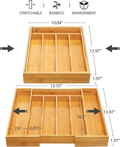 Expandable Bamboo Kitchen Drawer Organizer - Image 2