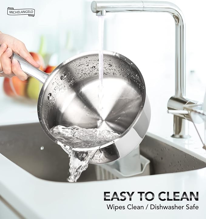 MICHELANGELO Stainless Steel Saucepan Set 1Qt & 2Qt, 18/10 Stainless Steel Pot - Image 6
