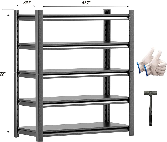 4 Pieces Garage Shelving, 5 Tier 72"X47.2"X23.6"Inches, Storage Shelves Heavy - Image 2