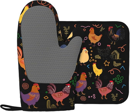 Chicken Silicone Oven Mitts Pan Mats Set of 2, Heat Resistant Gloves Potholder - Image 2