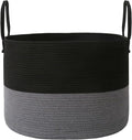 Woven Blanket Basket,115L Large Rope Storage Bin with Handles, Organizer for Blankets Toys Book and Clothes, Laundry Basket for Living Room Bedroom Nursery,Black&Grey