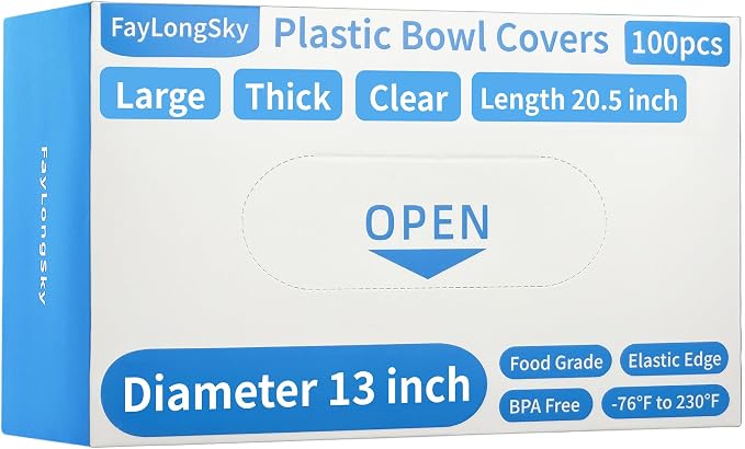 100 Boxed Bowl Covers Bread Proofing Large Thick Clear Plastic Wrap by FAYLONGSKY