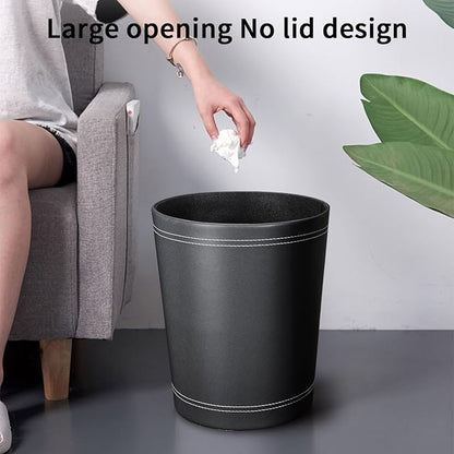 KINGFOM 3 Pack PU Leather Small Office Trash Can Wastebasket, Round Garbage - Image 4