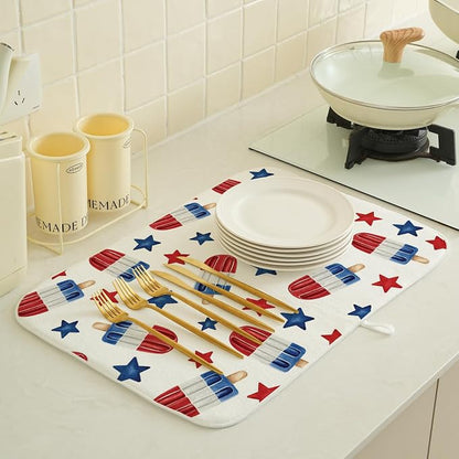 4th of July Dish Drying Mat 18x24 Inch Blue Red Ice Cream Stars Patriotic - Image 4