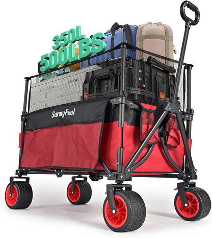 SUNNYFEEL Heavy Duty Collapsible Outdoor Utility Wagon Cart 500LB Capacity by SunnyFeelCamping