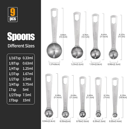 Doosu Measuring Spoons Set of 9-18/8 Stainless Steel Heavy Duty Teaspoons - Image 2
