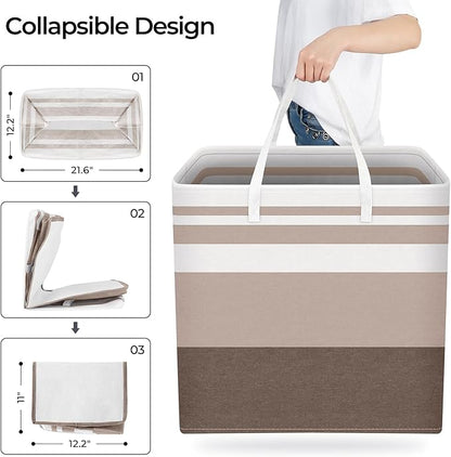 HomeHacks 2-Pack Large Laundry Basket, Waterproof, Freestanding Laundry Hamper, Collapsible Tall Clothes Hamper with Extended Handles for Clothes Toys in the Dorm and Family (Brown, 100L)