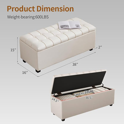 Small 38 Inches Long White Ottoman Bench - Image 2