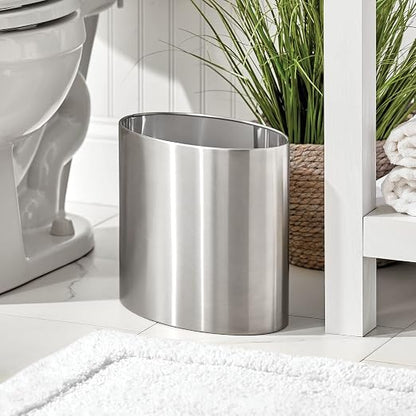 mDesign Stainless Steel Metal Oval Trash Can, 7.9 Liter/2.09 Gallon Wastebasket - Image 2