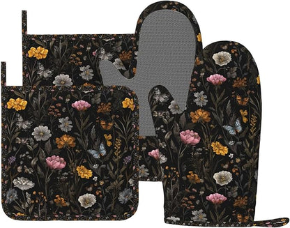 Oven Mitts and Pot Holders Flower Butterfly Boho Botanical Silicone Kitchen by DADABULIU