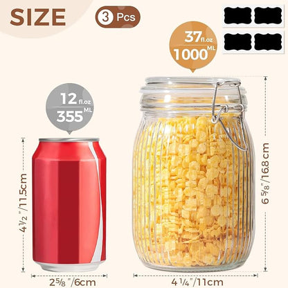 ComSaf Airtight Glass jar with lid 37oz Set of 3, Glass Storage Containers with - Image 2
