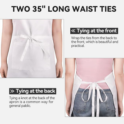 NLUS 2 Pack White Aprons with 2 Pockets - Image 5
