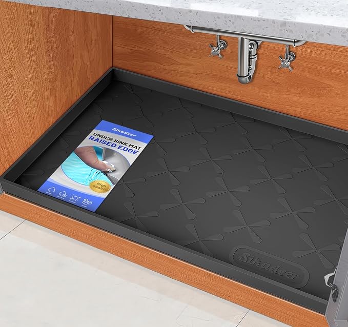 SIKADEER 28" x 22" Under Sink Mat Waterproof, Silicone Mat Kitchen Drawer Shelf by SIKADEER