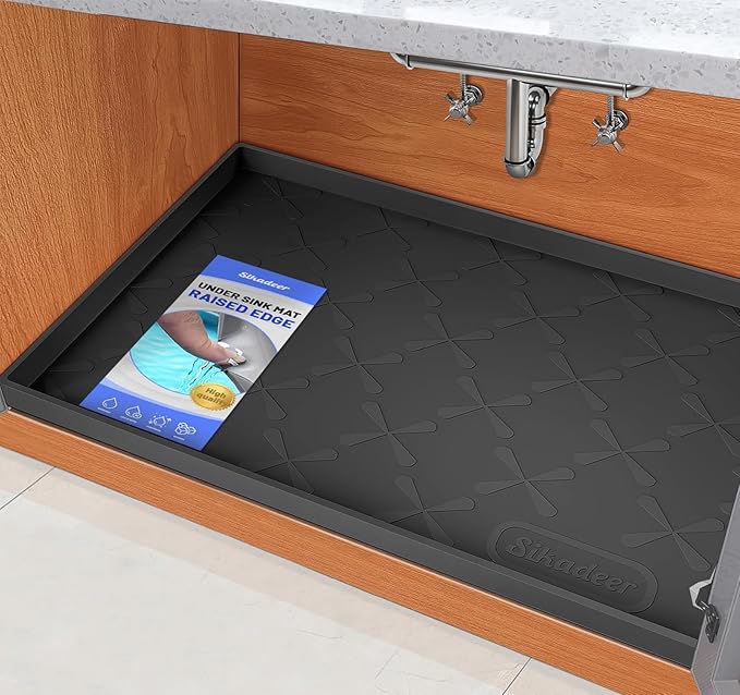 SIKADEER 28" x 19" Under Sink Mat Waterproof, Silicone Mat Kitchen Drawer Shelf by SIKADEER