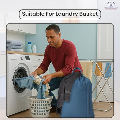 LFH Home Cotton Canvas Large Laundry Bag with Handle, Heavy Duty Drawstring Closure Washable Laundry Bags, School Travel, Home, Hotel, College Dorm, Organizer Sack, Toys Clothes 28x36-Sky Blue