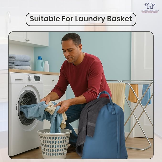 LFH Home Cotton Canvas Large Laundry Bag with Handle, Heavy Duty Drawstring Closure Washable Laundry Bags, School Travel, Home, Hotel, College Dorm, Organizer Sack, Toys Clothes 24x36-Sky Blue