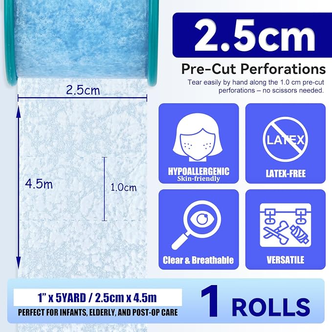 FRESINIDER Silicone Medical Tape – 1" x 5 Yard Blue 1 Roll, Waterproof & - Image 2