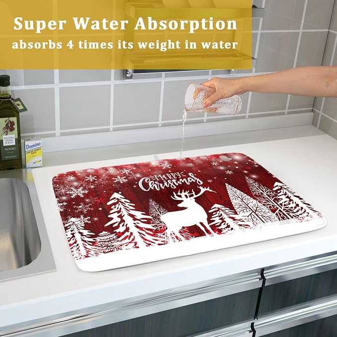 Christmas Dish Drying Mats for Kitchen Counter 16x18 Inch Merry Christmas Happy - Image 7