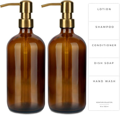 Emerson Essentials Glass Soap Bottle Dispensers, 2 Pack, Stainless-Steel Pumps by Emerson+Essentials